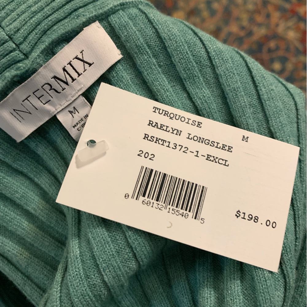 INTERMIX Raelyn Rib Knit Top turquoise sz medium Nwt - Picture 8 of 9